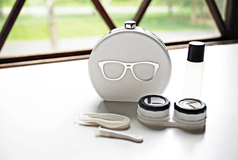 White Contact Lens Case and Travel Kit Silver Foiled Eye Etsy