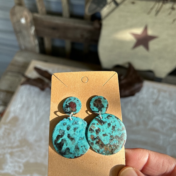 Turquoise Verdigris Handmade Post Earrings/Sterling Silver Posts