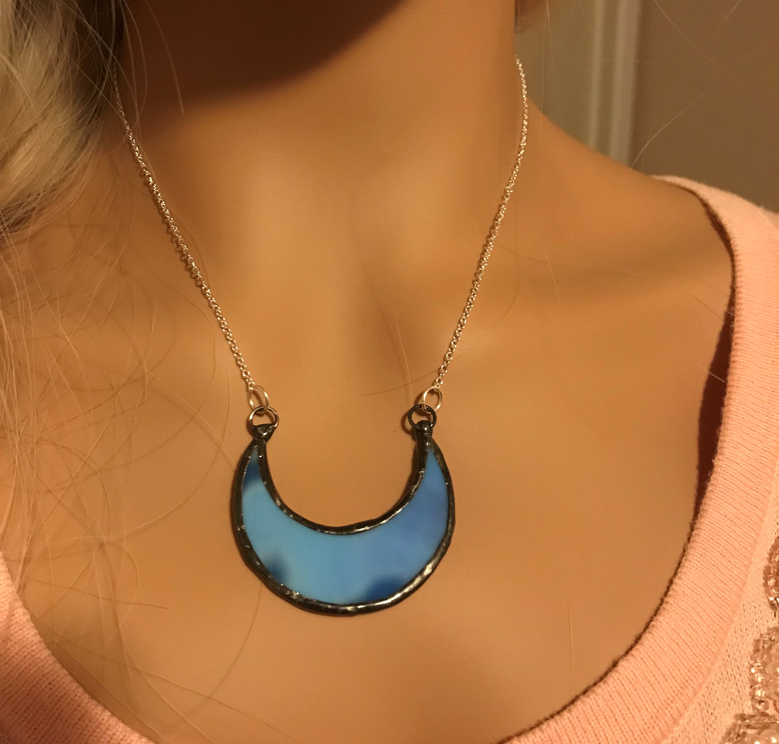 Stained Glass Celestial Moon Necklace 