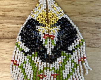 Native American Raven Beaded Fringed Earrings