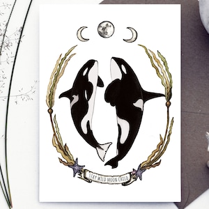 Bleib Wild Mond Kind - Orca Grußkarte - Salish Sea Orcas - Killerwale - Geburtstagskarte - Abschlusskarte - Karte für jeden Anlass