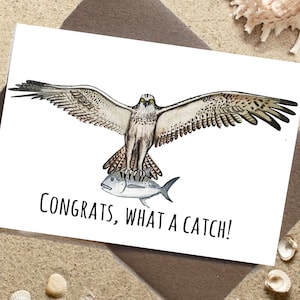 ¡Felicitaciones, qué captura! - Águila pescadora - Águila marina - Tarjeta de felicitación - Tarjeta de compromiso