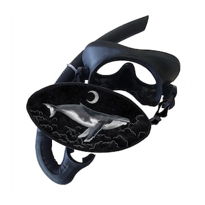 DIVING MASK STRAP - Humpback Whale & Moon Scuba mask strap - snorkelling mask strap - neoprene mask - Whale strap