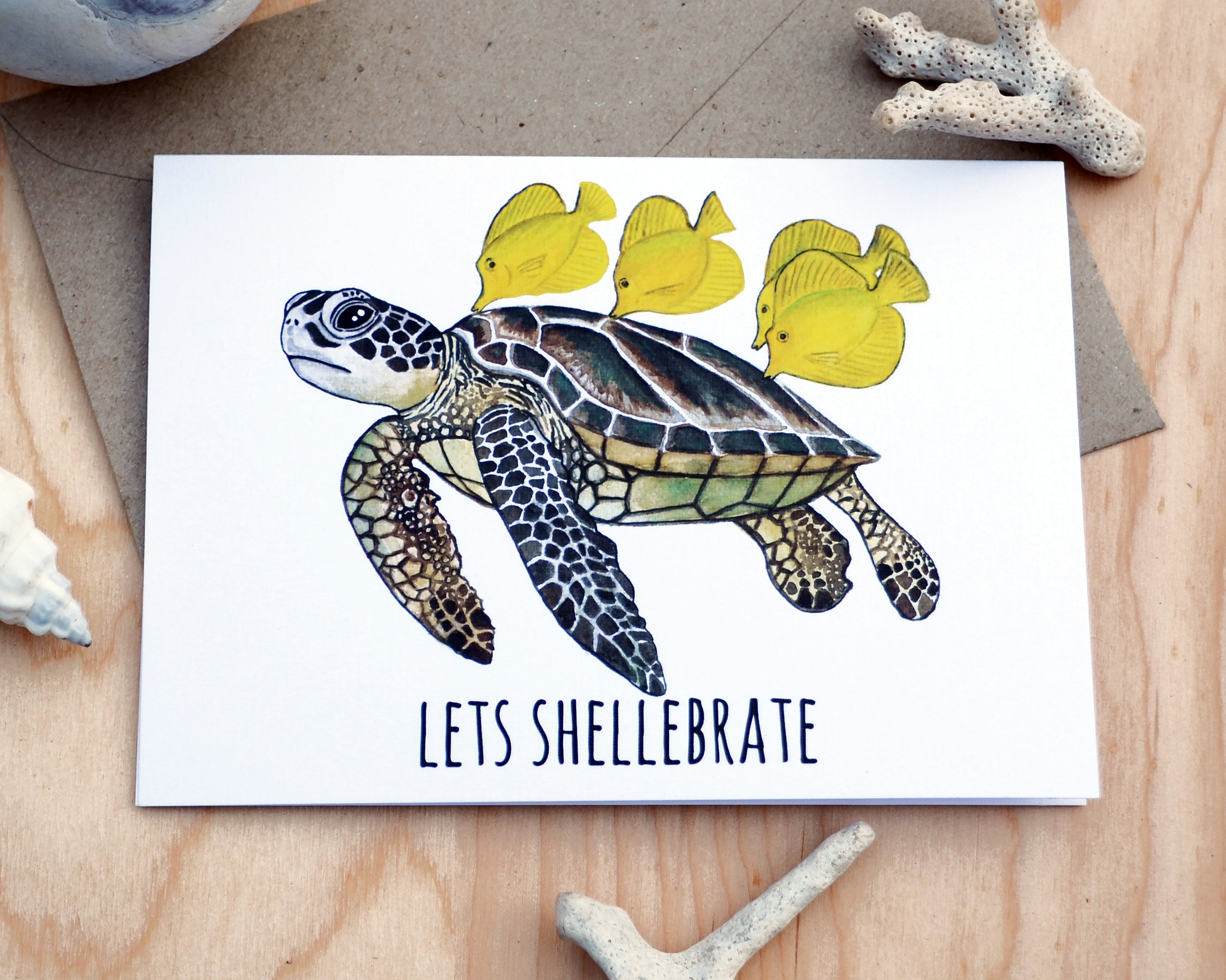 Let S Shellebrate Vert Mer Tortue Carte De Voeux Carte Etsy