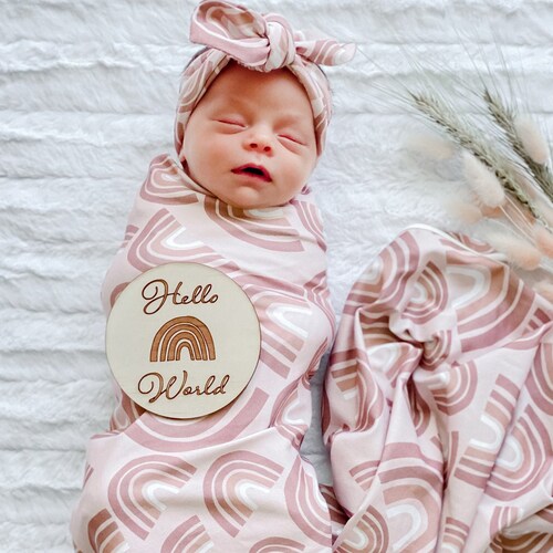 Baby Swaddle Stretch Blanket Set With Matching Top Knot Baby Etsy