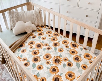 Couette pour lit de bébé/berceau fille Tournesol Floral chambre de bébé | Pépinière de tournesols | Pépinière florale | Literie pour bébé | Décoration de chambre en lin pour bébé