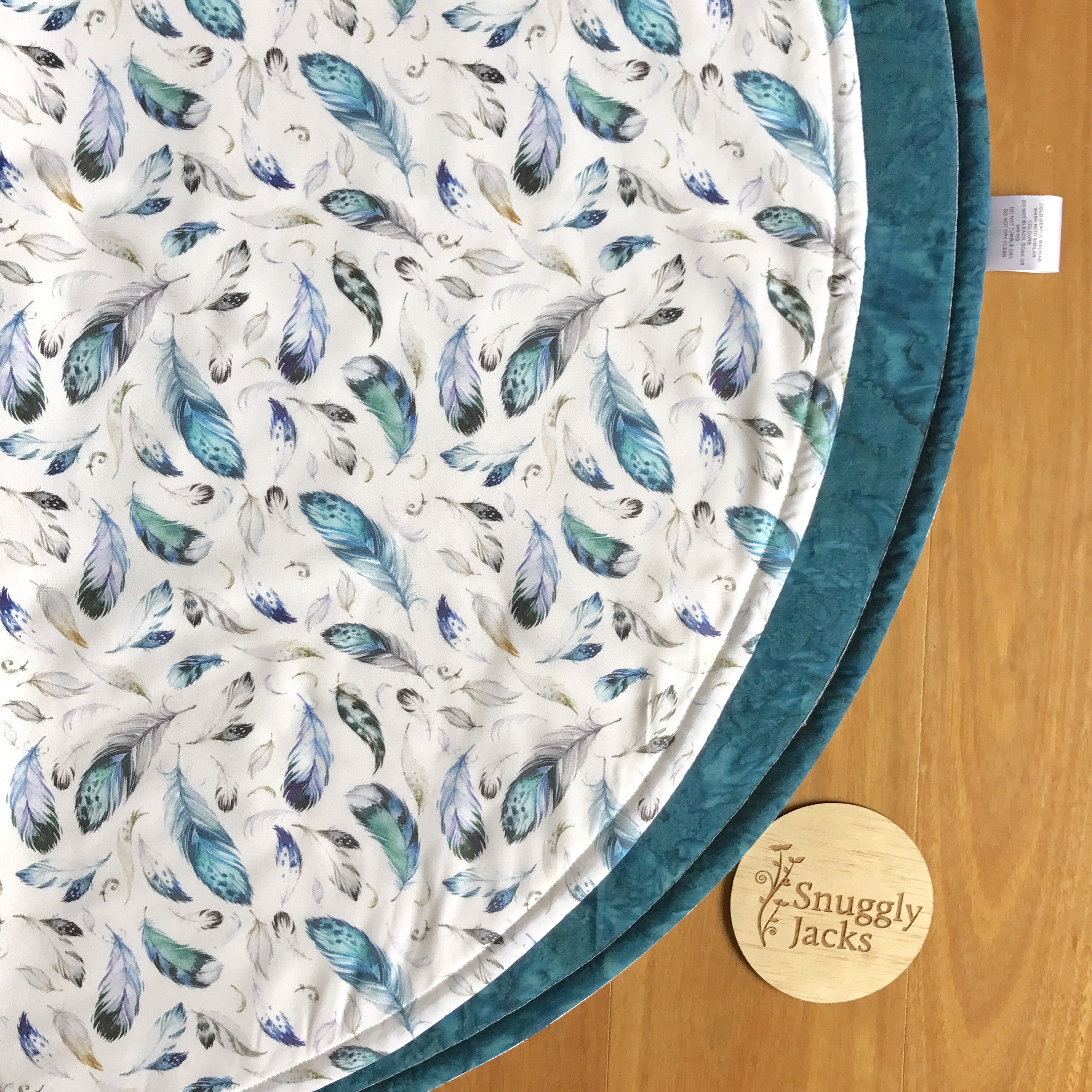 Round Playmat Baby Nursery Throw Rug Blue Feathers Baby Bot Etsy
