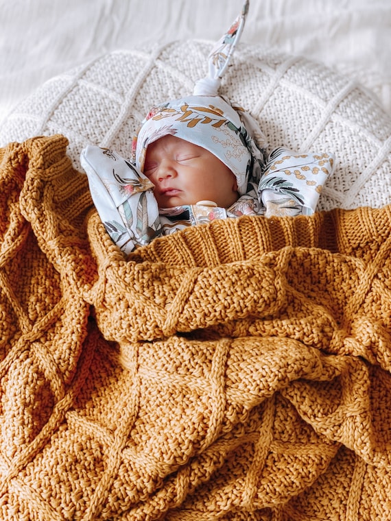 Honey Mustard Gold Knitted Baby Blanket Diamond Knit Nursery Decor Knitted  Baby Girl Boy Blanket Nursery Bedding 