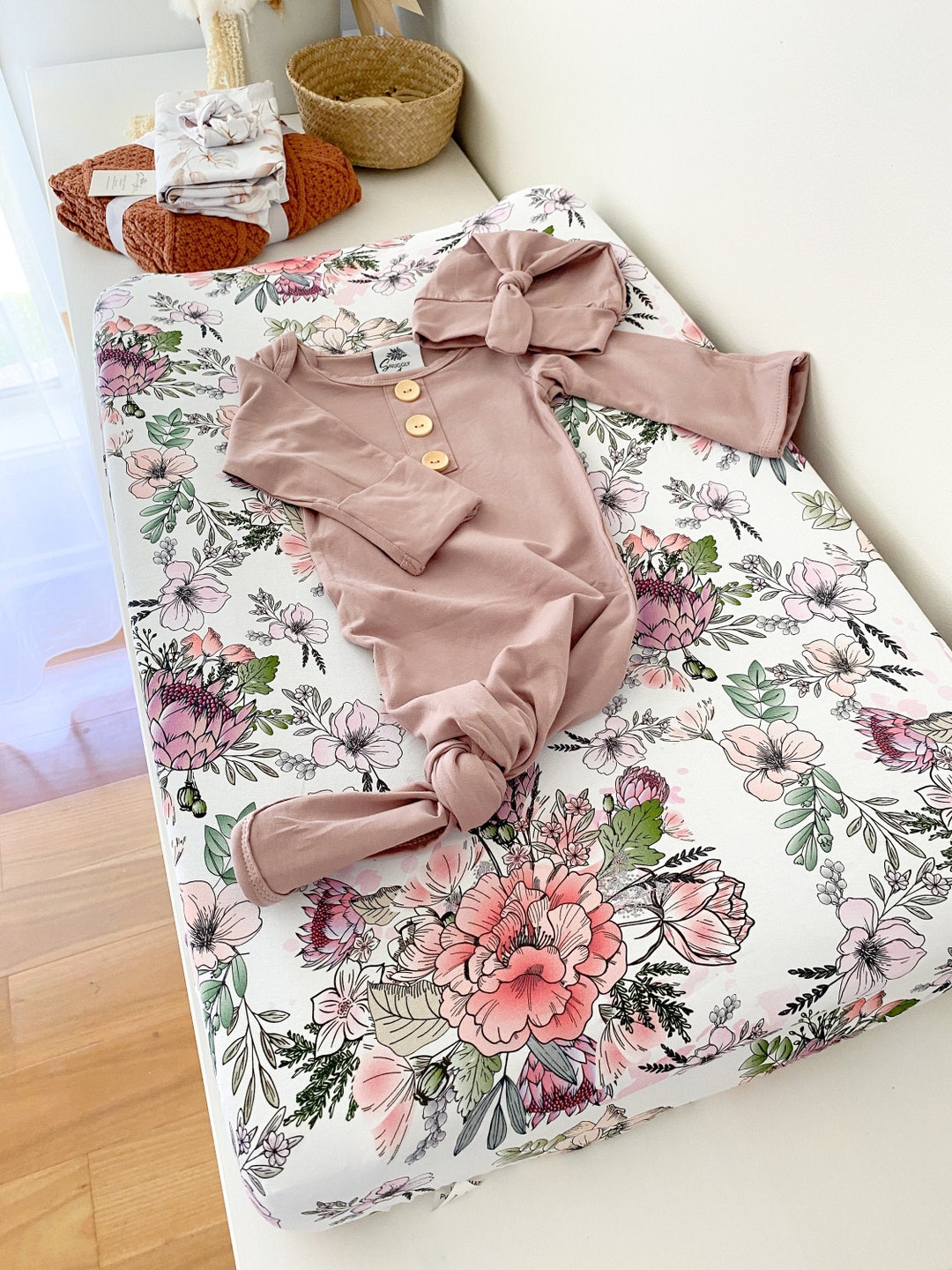 Newborn Knotted Gown Knot Gown Baby Announcement Photos Dusty Mauve ...