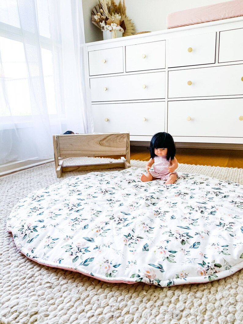 Round Playmat Baby Nursery Throw Rug Pink Chloe Floral Girls Etsy