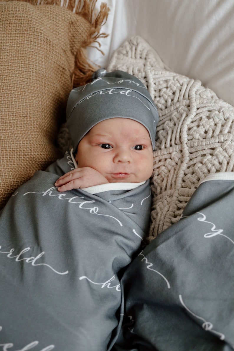 Baby Swaddle Stretch Blanket Set with Matching Beanie Baby Etsy