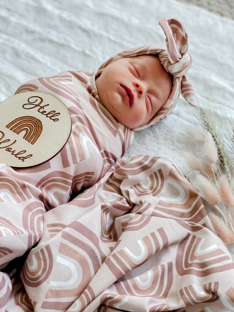 Baby Swaddle Stretch Blanket Set with Matching Top Knot Baby Etsy