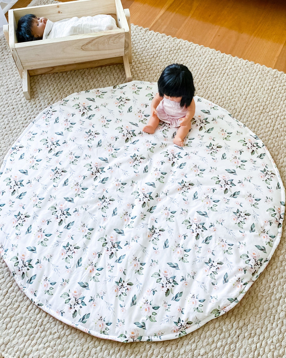 Round Playmat Baby Nursery Throw Rug Pink Chloe Floral Girls Etsy