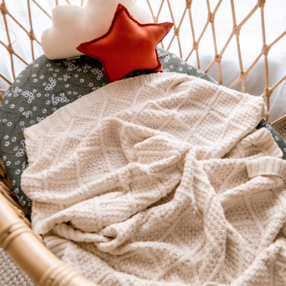 Cream Knitted Baby Blanket Diamond Knit Nursery Decor Gender Neutral Baby Bedding Baby Girls Boys Nursery Decor Knitted Organic Cotton Etsy Canada
