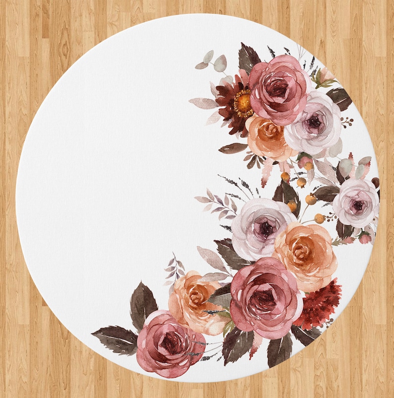 Round Playmat Baby Nursery Throw Rug White Large Floral Blithe Etsy