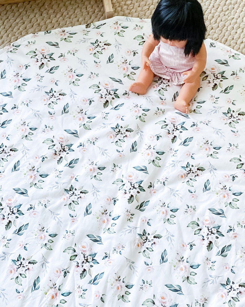 Round Playmat Baby Nursery Throw Rug Pink Chloe Floral Girls Etsy