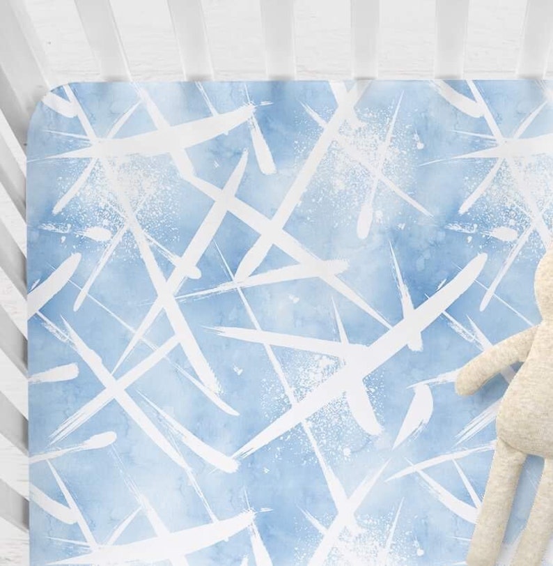 Baby Cot Crib Fitted Sheet Watercolour Spray Paint Blue Etsy