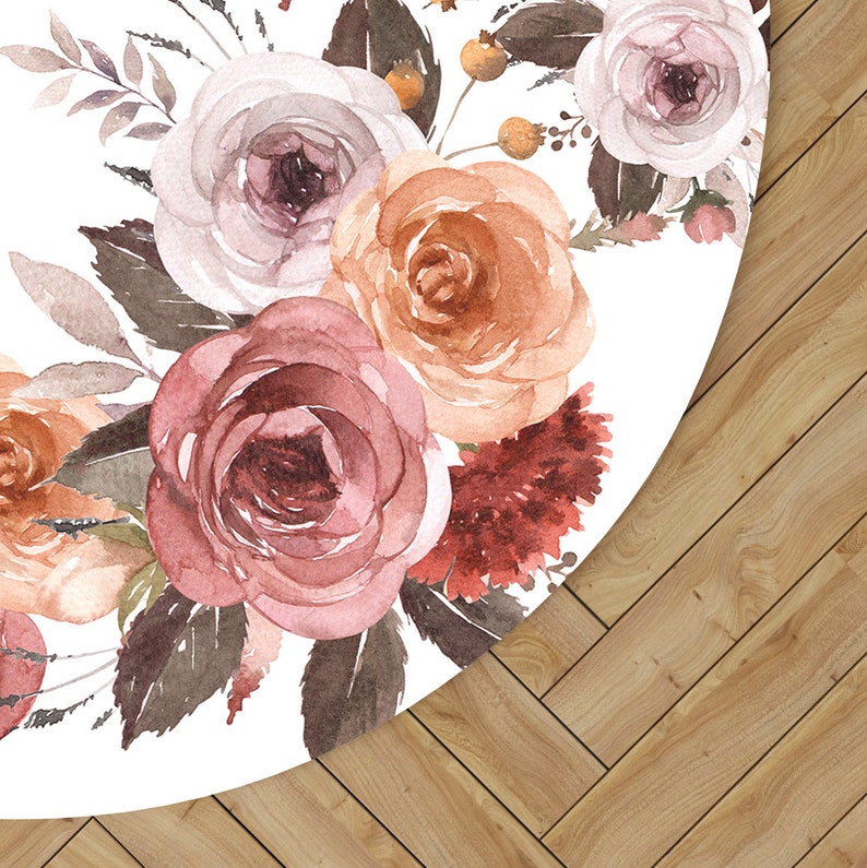Round Playmat Baby Nursery Throw Rug White Large Floral Blithe Etsy