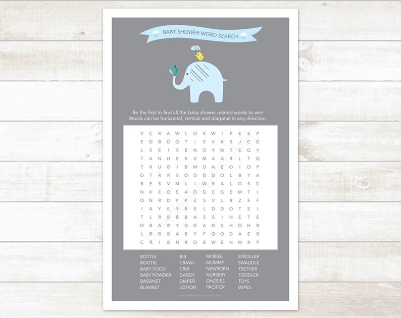 Baby Boy Shower Word Search Game Baby Shower Game Blue Etsy