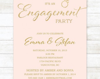 pink gold engagement party invitation, pink and gold glitter engagement party invite, customizable