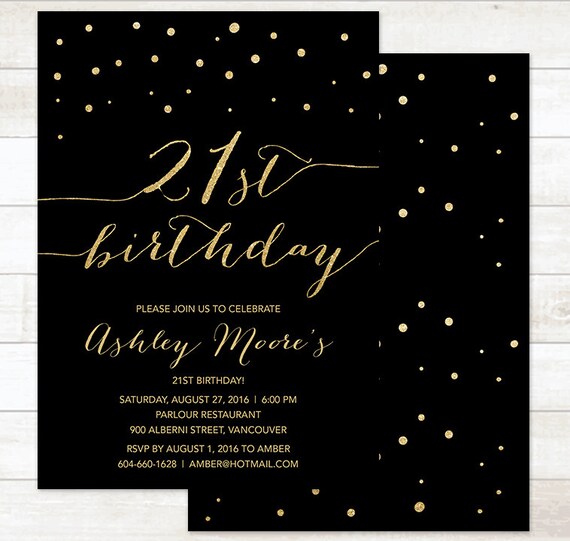 gold 21st birthday invitation