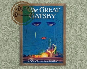 Descarga digital - Impresión de portada de libro vintage "El gran Gatsby" - F Scott Fitzgerald - Impresión de arte de libro clásico - Arte literario