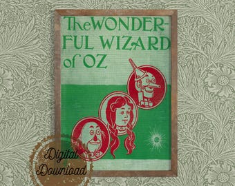 Digital Download - Vintage Book Cover Print "The Wonderful Wizard of Oz" -  Victorian Classic Book - Nursery Decor - Wicked Art