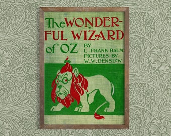 Impresión de portada de libro vintage "El maravilloso mago de Oz" - L Frank Baum - El mago de Oz - Libro para niños clásico victoriano - Decoración de la guardería