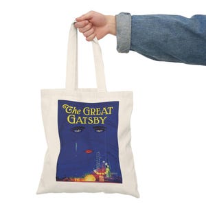 Great Gatsby Tote Bag - Deco Bag - Book Lover Gift - Vintage Book Cover Illustration - Cotton Canvas Tote Library Books - Classic Literature