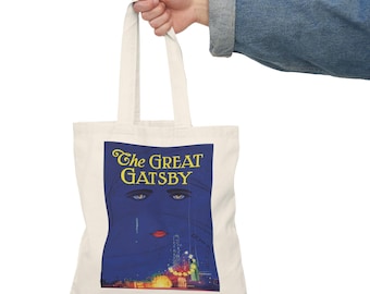 Great Gatsby Tote Bag - Deco Bag - Book Lover Gift - Vintage Book Cover Illustration - Cotton Canvas Tote Library Books - Classic Literature
