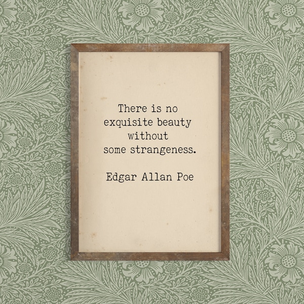 Edgar Allan Poe Quote Print – Beauty and Strangeness, Gothic Typewriter Art