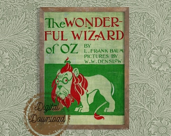 Digital Download - Vintage Book Cover Print "The Wonderful Wizard of Oz" - L Frank Baum - Victorian Classic Childrens Book - Nursery Decor