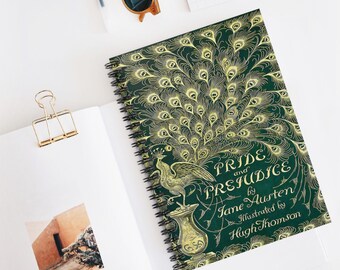 Pride and Prejudice Notebook - Jane Austen Spiral Bound Pages - Vintage Literary Inspired Blank Journal - Book Lover Gift - Cottagecore Book