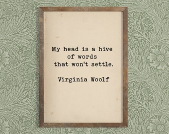 Impressão artística de Virginia Woolf - Arte literária de parede - Decoração feminista - Arte de máquina de escrever vintage - Arte de parede com citação inspiradora - Presente para amantes de livros