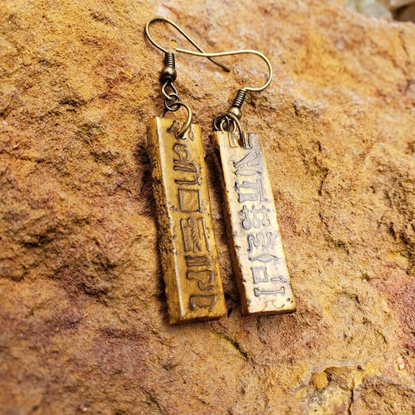 Egyptian hieroglyph earrings, Egyptian Earrings, Egyptian hieroglyphics, Hieroglyphic Earrings, ancient civilization earrings