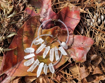 Raw Quartz Point Hoop Earrings, Witchy Crystal Jewelry