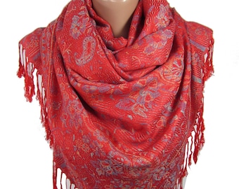 Pashmina Scarf Gift For Wife Red Scarf Shawl Winter Scarf Paisley Scarf Women Accessories Gift For Women Gift For Her Gift For Mom