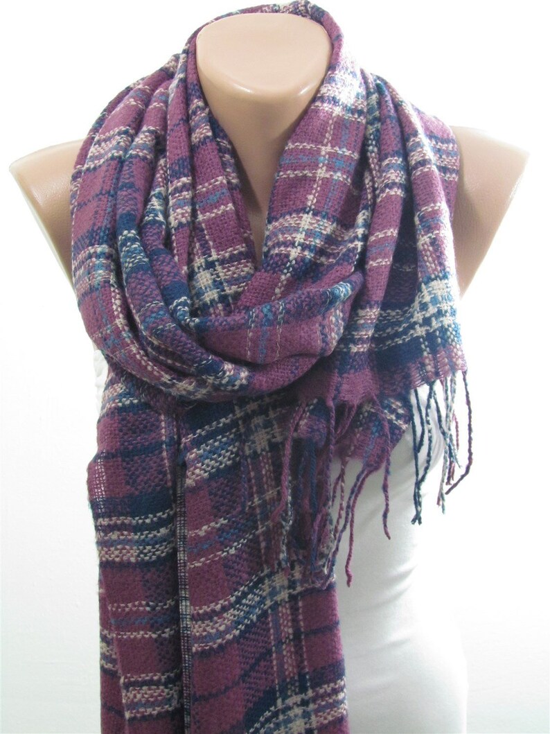 Purple Plaid Scarf Women Winter Scarf Tartan Scarf Plaid Scarf Etsy