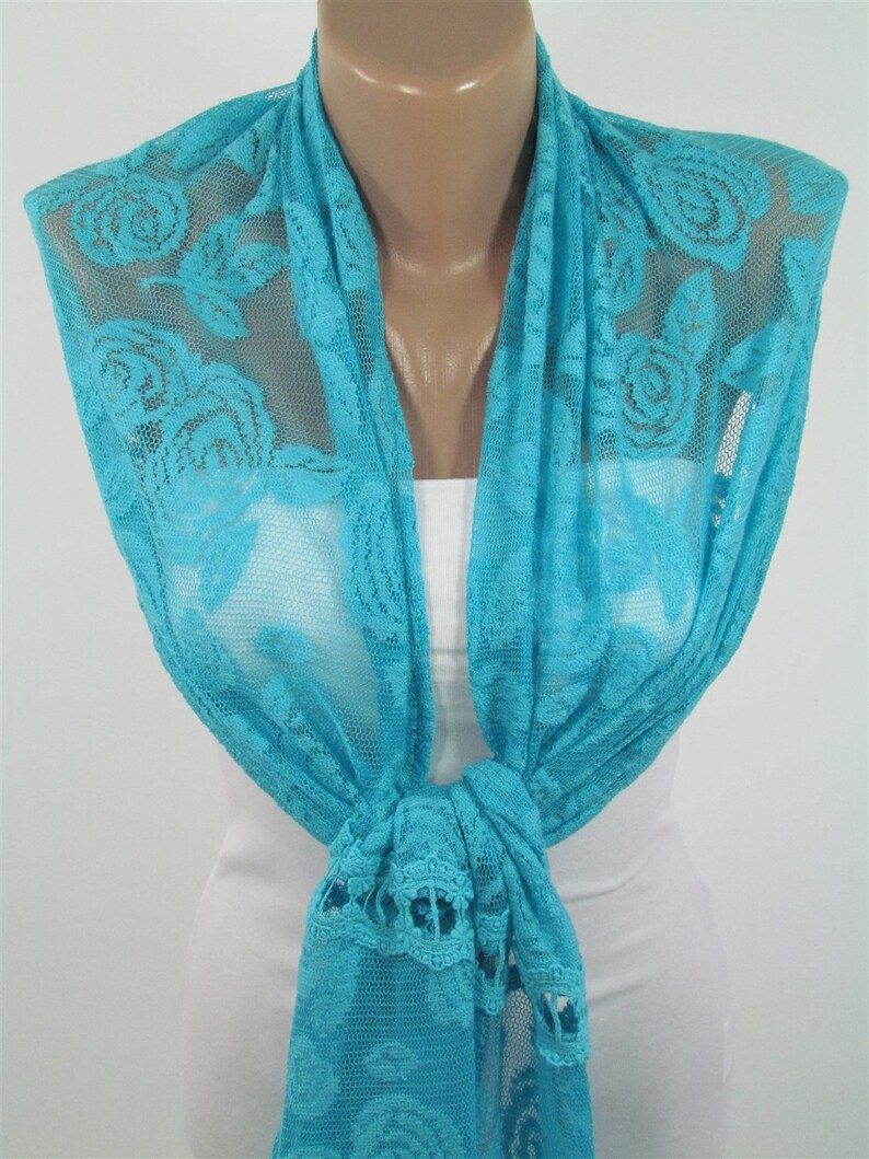 Blue Bridal Scarf Lace Shawl Blue Wedding Scarf Women Lace Etsy