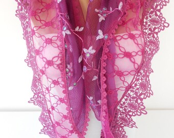Lace Scarf Purple Scarf Shawl Purple Wedding Scarf Bridesmaids Gifts Bridal Accessories Fashion Accessories Gift For Women DERINS