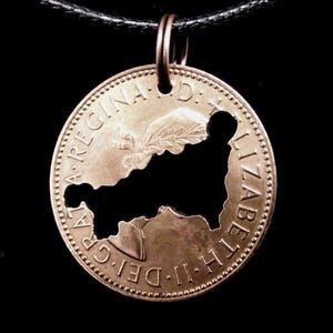 Cornwall Halskette, handgeschnitten aus einem echten halben Penny aus Bronze. Kernow Schmuck, Cornish Anhänger