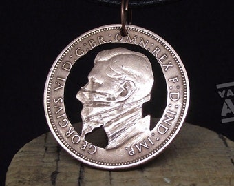 Punk Necklace, hand cut coin art, recycled bronze penny