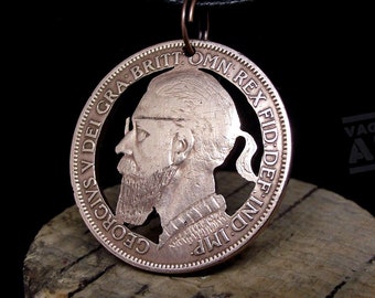 Hipster Necklace, hand cut coin art, recycled bronze penny
