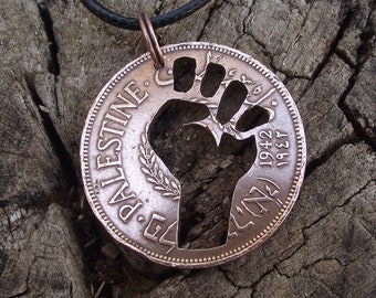 Solidarity Necklace, hand cut from an old Palestinian coin