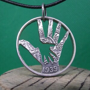 HELPING HAND recycled 1939 silver florin coin, vintage coin necklace image 1