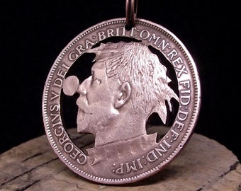 Clown Necklace, hand cut coin art, recycled bronze penny, punk jewellery