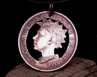 Punk Necklace, hand cut coin art, recycled bronze penny