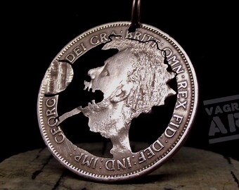 Shane MacGowan Necklace, hand cut coin art, recycled and edited bronze penny