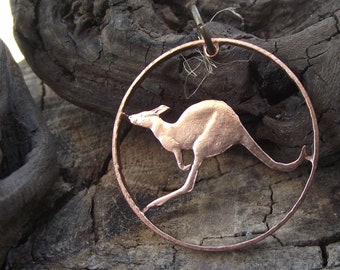 KANGAROO hand cut Australian penny necklace, vintage bronze coin, for those who love travel, artisan jewellery