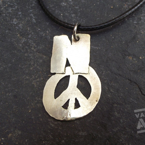 Anti War military dog tag style necklace, hand cut from a spent bullet case, recycled brass.